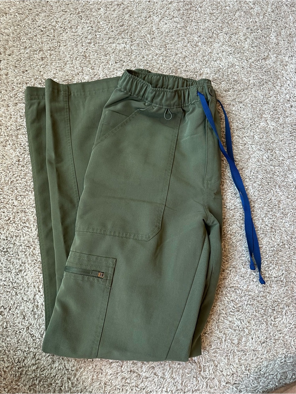 Figs Men's Olive Green Cargo Pants with Blue Drawcord